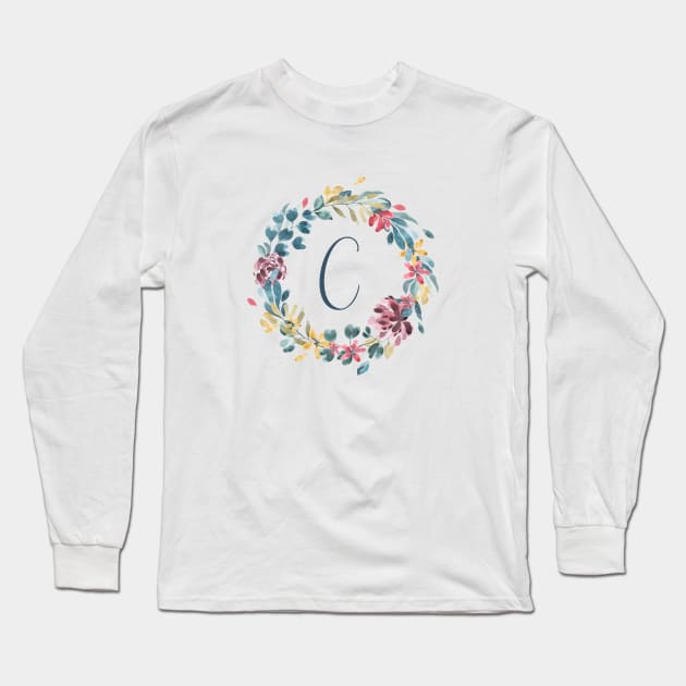 Floral Monogram C Colorful Full Blooms Long Sleeve T-Shirt by floralmonogram